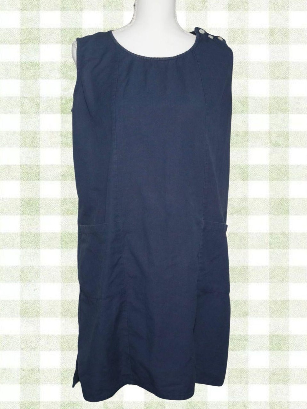 Navy Sleeveless Shift Dress with Button Shoulder